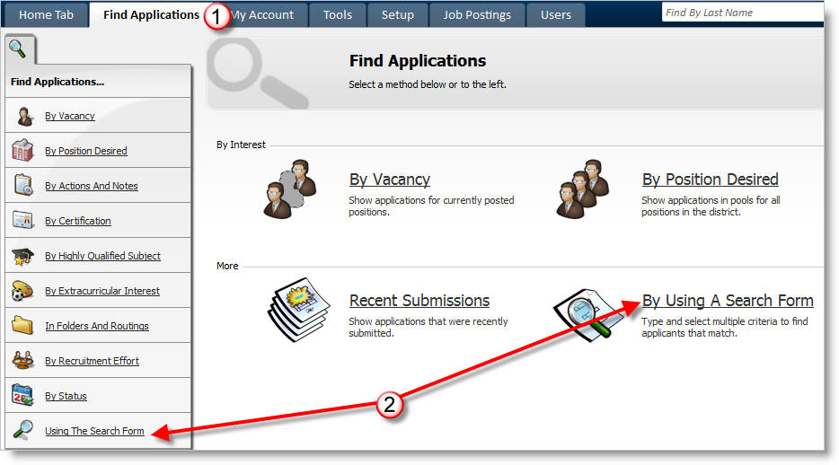Find Applications>Using the Search Form